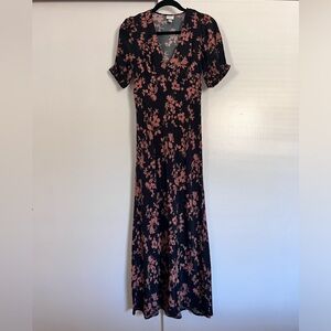 A new day Black floral v neck maxi dress puff shoulder